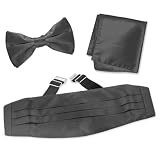 Charcoal Pretied Bow Tie by Elite Solid charcoal silk cummerbund sets