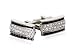 Cubic Zirconia CZ Bar Silver Cufflinks Flanked by Inline Black Crystal with Presentation Box