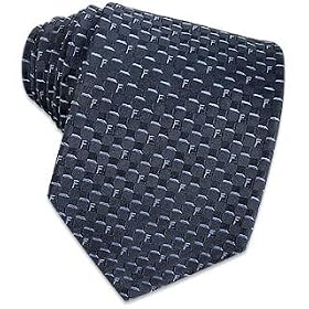 Fendi Dark Blue Logoes and Squares Woven Silk Tie