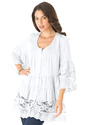 Roamans Women's Plus Size Illusion Lace Bigshirt