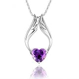 RhodiumPlated925SilverHeartAmethystAngelWingsPendantNecklacewith18
