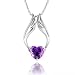 Rhodium Plated 925 Silver Heart Amethyst Angel Wings Pendant Necklace with 18