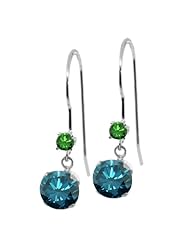 1.23 Ct Round Blue Diamond Green Diamond 14K White Gold Earrings