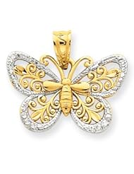 14k Gold Yellow &Rose gold with Rhodium D/C Butterfly Pendant