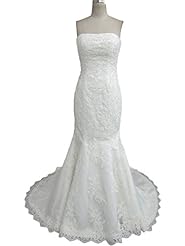 Strapless Lace Elasticized   Waistline  Dress with a Brush/Sweep Train 