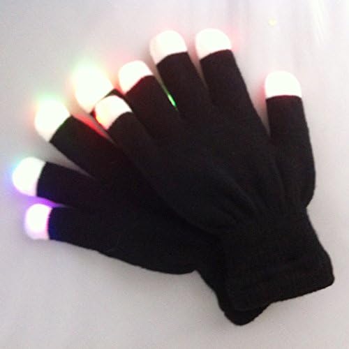 Black Raver Gloves LED Light Show Gloves,Colorful Gloves for Nightclub