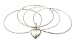 Bracelet - B225 - 4-Pc Bangle Set + Heart Charm (70mm) ~ Patterned Silver Tone (AF)