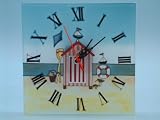 Nautical Glass Seaside Beach Hut Clock 22 x 22cm