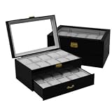 Watch Box Holds 20 Watches See Thru Top Black Color