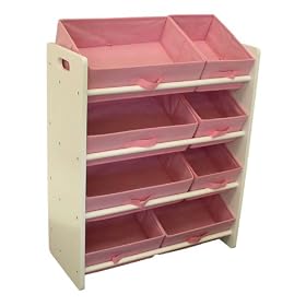 Beck Children's Wooden Toy Bin Organizer with Fabric Bins (Pink)
