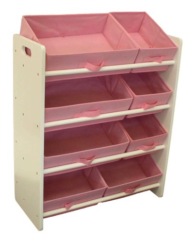 Beck Children's Wooden Toy Bin Organizer with Fabric Bins (Pink)