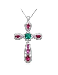 Sterling Silver Multi-Color Cross Pendant Necklace, 18"