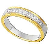 0.24 Ct.T.W. Sparkling Princess Cut Diamonds, 14Kt. Two Tone Gold. Ladies Diamond Wedding Band