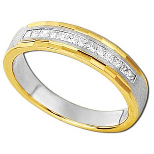 0.24 Ct.T.W. Sparkling Princess Cut Diamonds 14Kt. Two Tone Gold. Ladies Diamond Wedding Band