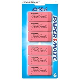Papermate Pink Pearl Beveled Eraser 6 Carded