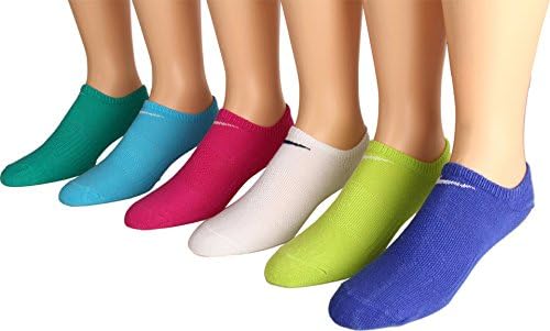 New Nike 6 Pack Girls' Non-Cushion Cotton No-Show Socks Fuchsia/Cyber/Blue/Purple/Green/Wht Youth Large