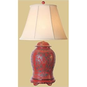 Asian Furniture & Home D�cor - 32" Red Etched Chinese Ginger Jar Oriental Table / Bedside Lamp