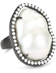 Jordan Alexander Sterling Silver with White Pearl Slice in Diamond Ring
