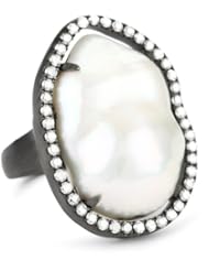 Jordan Alexander Sterling Silver with White Pearl Slice in Diamond Ring