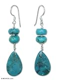Turquoise earrings, 'Azure Leaves' 0.5 W 2.2 L