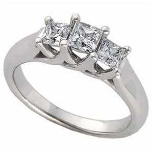 14K White Gold Three Stone Diamond Anniversary Ring
