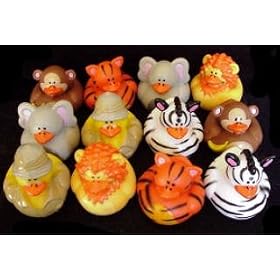 One Dozen (12) Safari/Zoo Theme Animal Rubber Ducks ~ Elephant, Tiger, Lion, Zebra, Monkey, Zoo Keeper