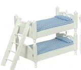 White w/Blue Fabric Bunk Beds & Ladder Miniature Dollhouse Furniture 1 Scale