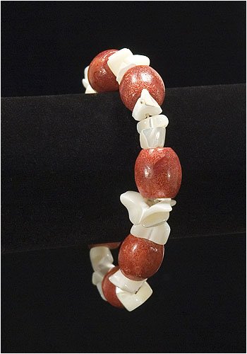 Coral Red Mother of Pearl Bracelet Stone Rock Jewelry