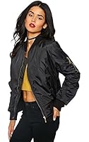 Luouse Women Vintage Bomber Jacket Classic Zip up Biker Jacket Stylish Padded Coat