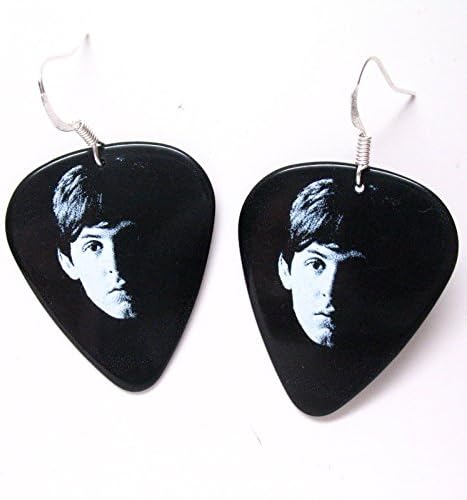 Paul McCartney Earrings Black Guitar Pick Rock Music Jewelry John Lennon