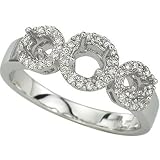 14K White Gold Three Stone Round Diamond Semi Mount Engagement Ring