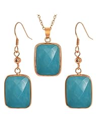 Jadelite Faceted Sky Blue Color Oblong Pendant and Earrings Set With 18" Chain