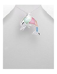 Dolphin Shell Pendant Necklace In 92.5 Sterling Silver