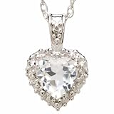 10k White Gold Heart Shaped White Topaz and Diamond Pendant