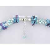 Silver, 3.5-4mm blue and 6-6.5mm white pearl, crystal and amethyst chip necklace