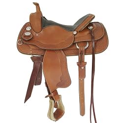 16" Chestnut Basket Stamped Cowhorse Working Saddle by Crates 4533