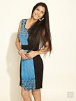 Contrast Panel Dress With Ikat Print-Aqua-16
