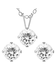 3.00 Ct Round White Topaz 925 Sterling Silver Pendant Earrings Set