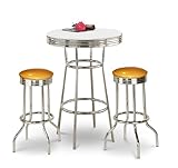 Chrome Bar Table & 2 Chrome Glitter Gold Vinyl Seat Barstools