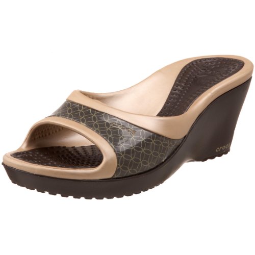 crocs Women's Sately Slide,Espresso/Gold,11 M US
