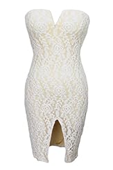 Nylon/Polyester/Spandex Cocktail Knee Length Bandeau Neck Lace Slit Vintage Bodycon Dress/Club Dress/Evening Dress/Wedding Dress/Maxi Dress/Midi Dress 