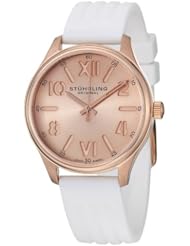 Stuhrling Original Womens 565L.03 Classic Ascot Variance Swiss Quartz Rose Tone Case White Rubber Strap Watch