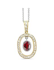 Twin Oval Shaped Vintage Diamond Pendant In 18K Yellow Gold With A 1.00 ct. Genuine Garnet Center Stone.