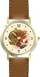 The Little Bird - from Mother Goose by Artist: Sylvia Long - WATCHBUDDY&reg; DELUXE TWO-TONE THEME WATCH - Arabic Numbers - Brown Leather Strap-Size-Large ( Men's Size or Jumbo Women's Size )