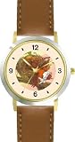 The Little Bird - from Mother Goose by Artist: Sylvia Long - WATCHBUDDY&reg; DELUXE TWO-TONE THEME WATCH - Arabic Numbers - Brown Leather Strap-Size-Large ( Men's Size or Jumbo Women's Size )