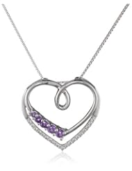 Sterling Silver Gemstone and Created White Sapphire Heart Pendant Necklace (0.35 cttw, 18")