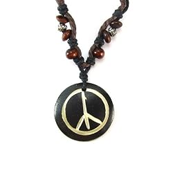 Urban Wear Peace Sign Pendant with Braided Cord and Beads