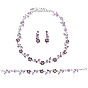 Silver Tone Amethyst Crystal Accent Bridal Wedding 3-Pie