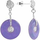 Silver Lavender Jade Chinese Motif Post earrings