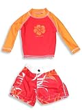 Coral Reef -Infant Baby Girls 2-Piece Long Sleeved Swim Set, Red, Orange (Size 18Months)